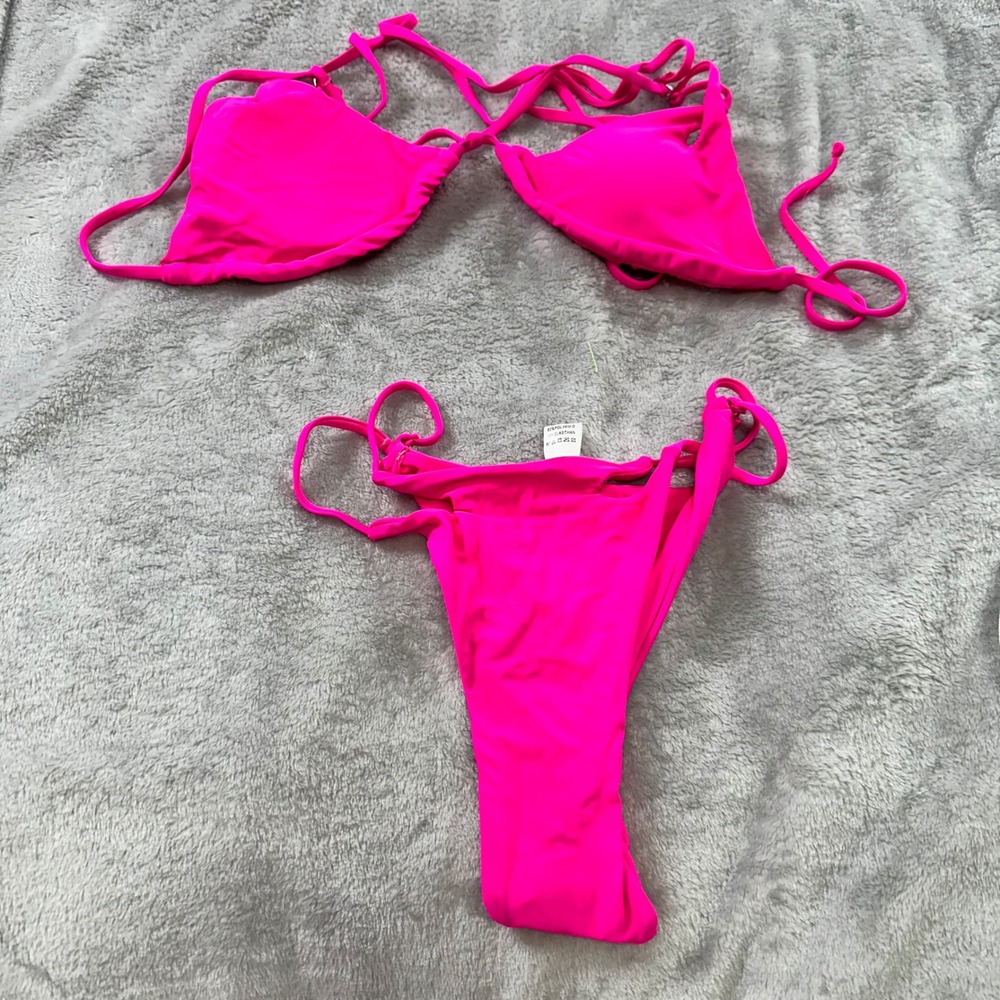 Bikini Set Womens Size S Hot Pink Neon Triangle High Cut Swimsuit Beach Barbie